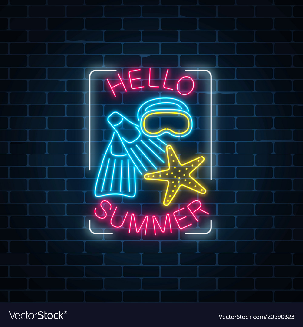 Glowing neon sign of summer begin party with sea Vector Image