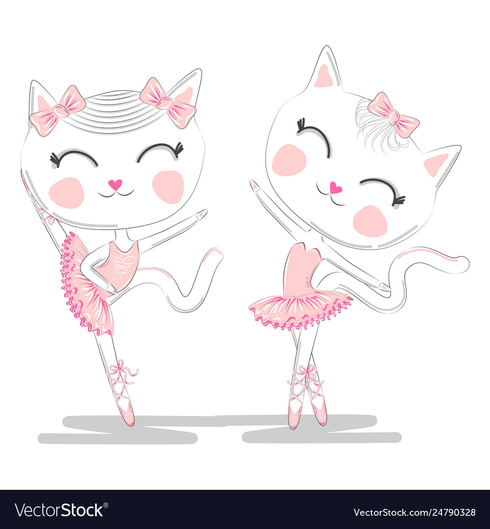 A pair cute white ballerina cats in pink