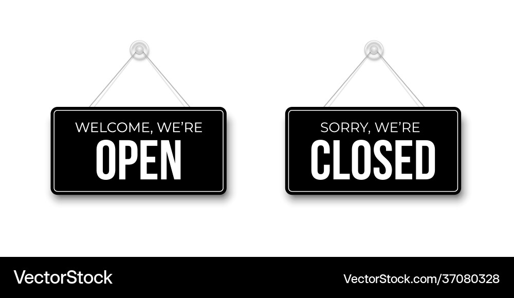 Closed and open black signboards hanged on suction