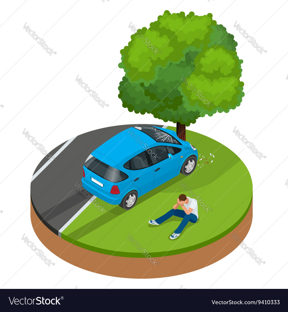 Car crashed into tree crash collision traffic Vector Image