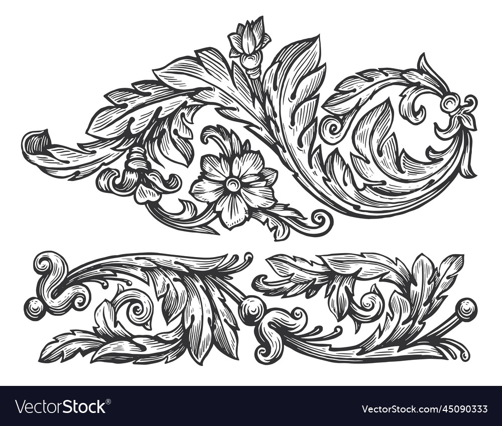 Floral pattern with flowers in vintage engraving Vector Image