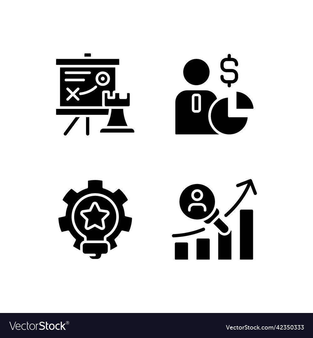 Successful business formula black glyph icons set Vector Image