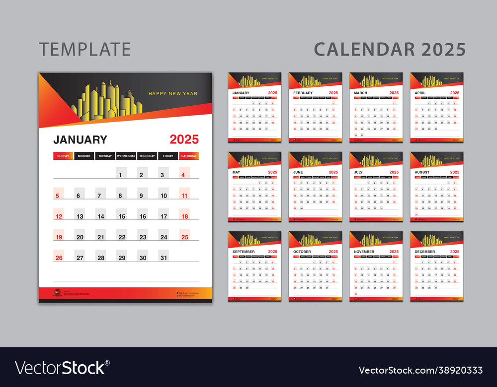 Wall calendar 2025 template-desk calendar design Vector Image