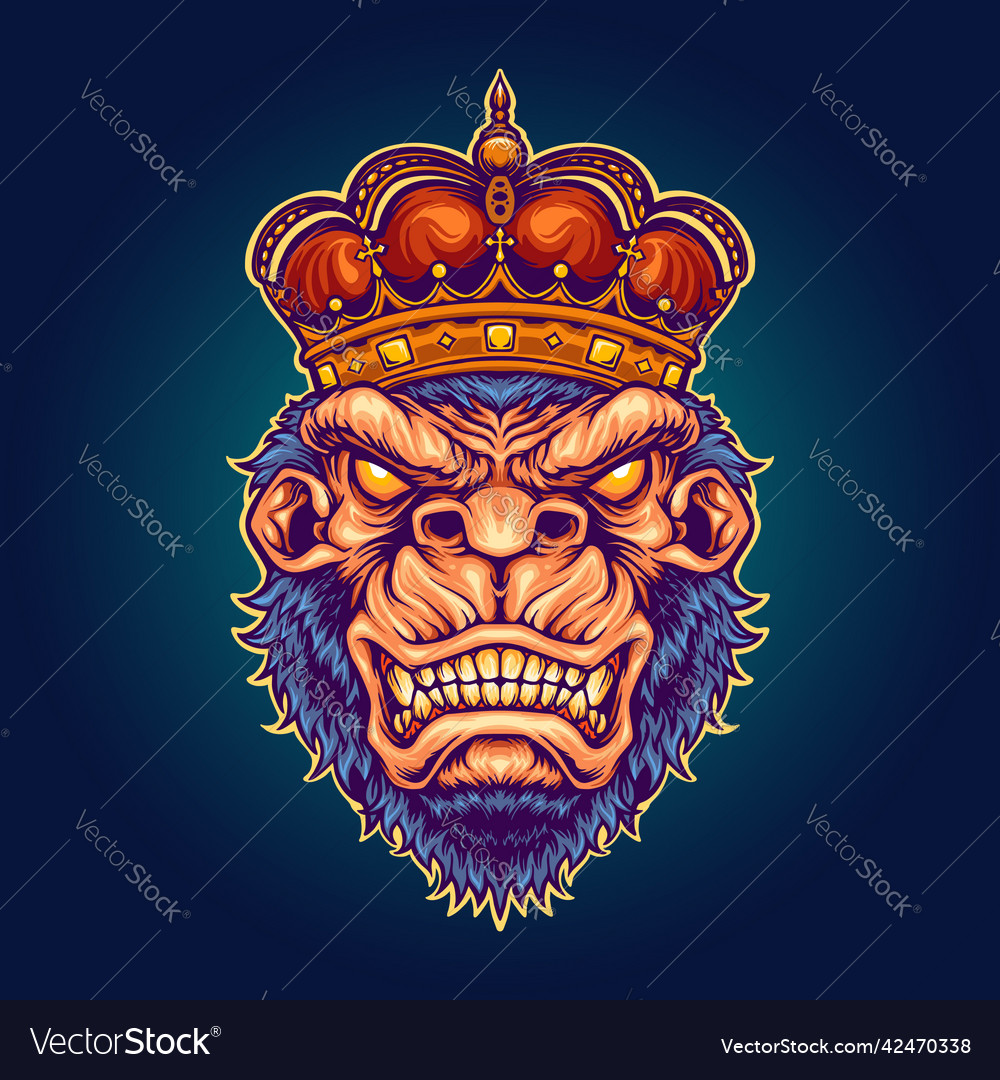 Angry king kong with gorilla crown ornate Vector Image