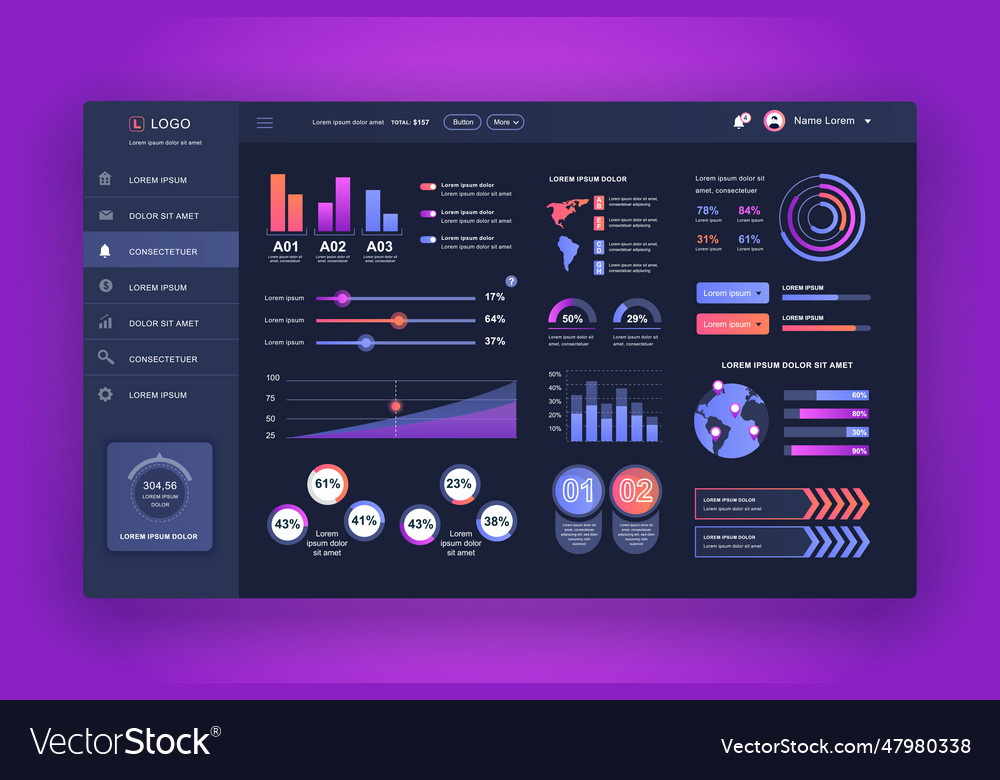 Dashboard ui admin panel design template Vector Image