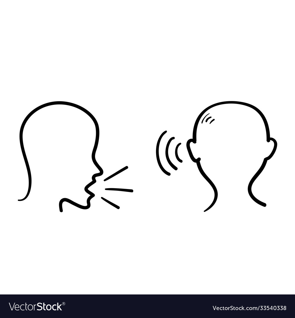 Hand drawn doodle people speak and listen icon