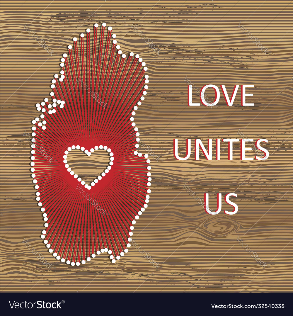 Qatar art map with heart string yarn Royalty Free Vector
