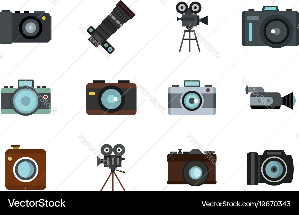 Camera icon set flat style Royalty Free Vector Image