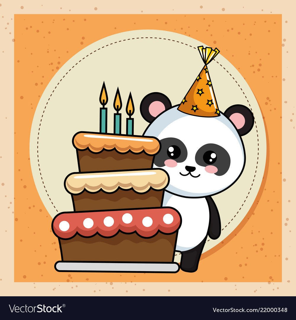 Happy birthday card with panda bear Royalty Free Vector