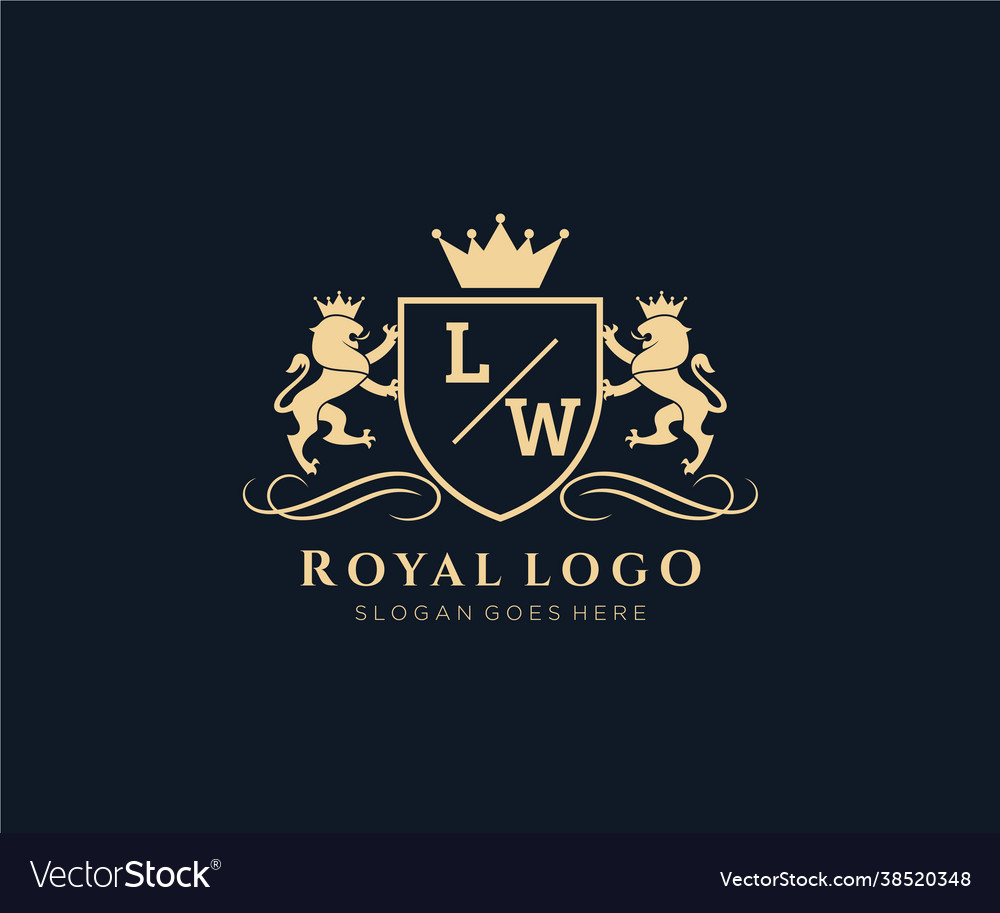 Initial lw letter lion royal luxury heraldiccrest Vector Image