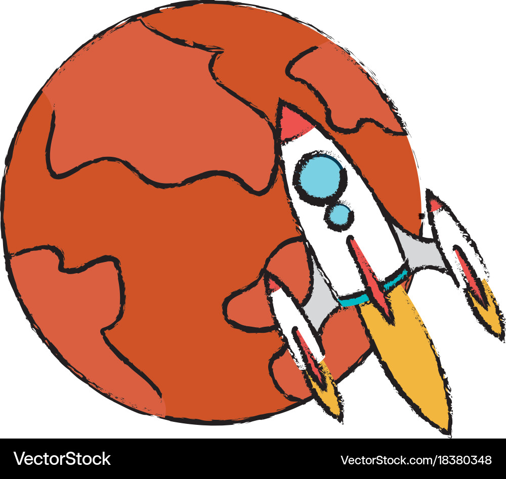 Mars planet with rocket Royalty Free Vector Image