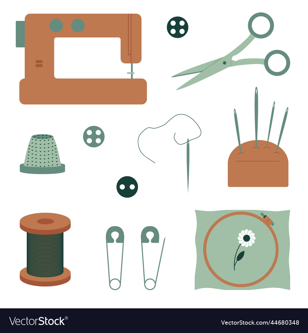 Set Of Elements For Embroidery And Sewing Tools Vector Image Set Of Elements For Embroidery And Sewing Tools Vector Image