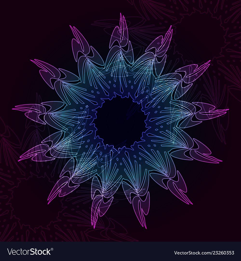 Neon mandala on dark background Royalty Free Vector Image