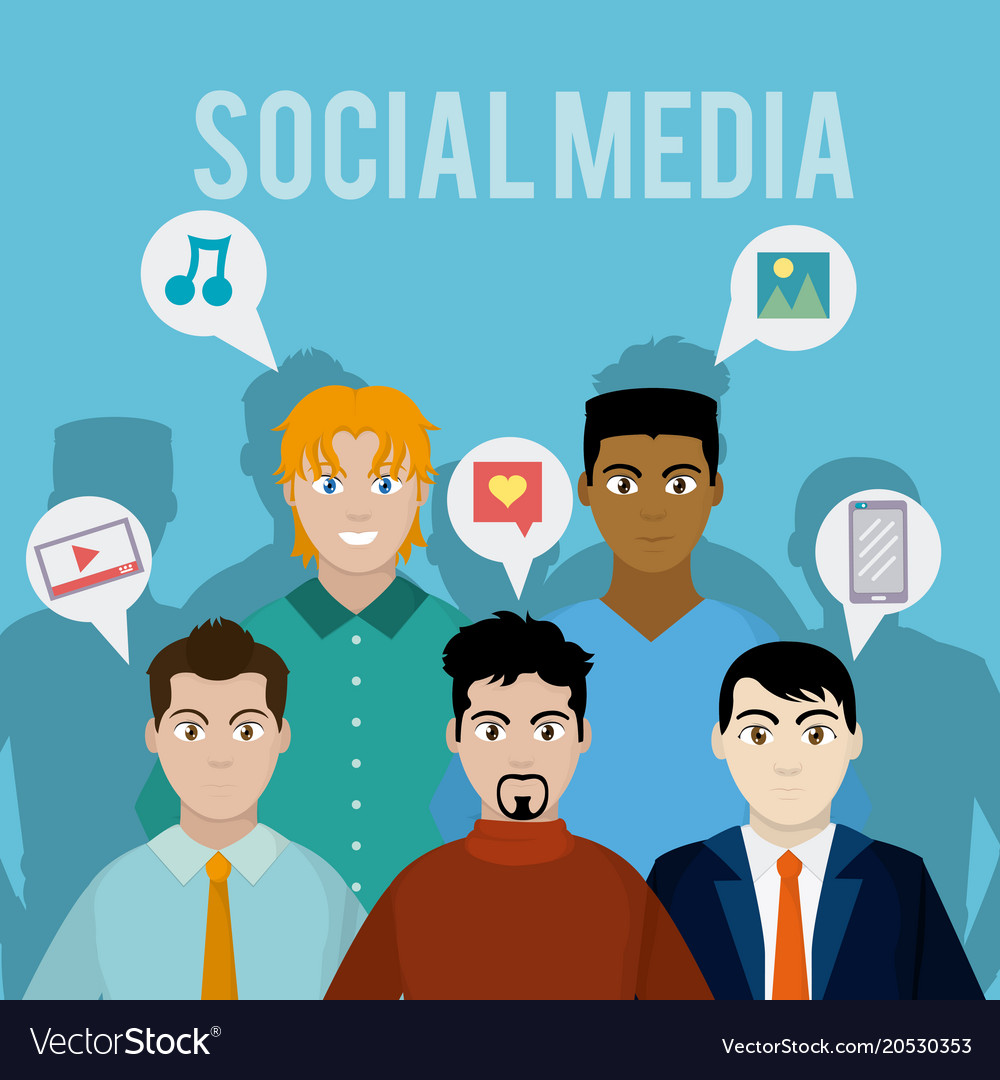 Young mens with social media Royalty Free Vector Image