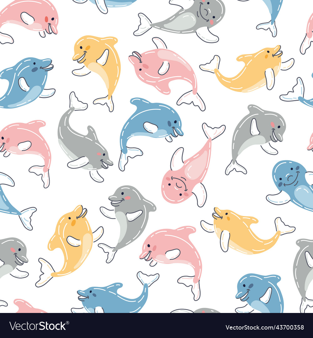 Childish cute dolphins seamless pattern Royalty Free Vector