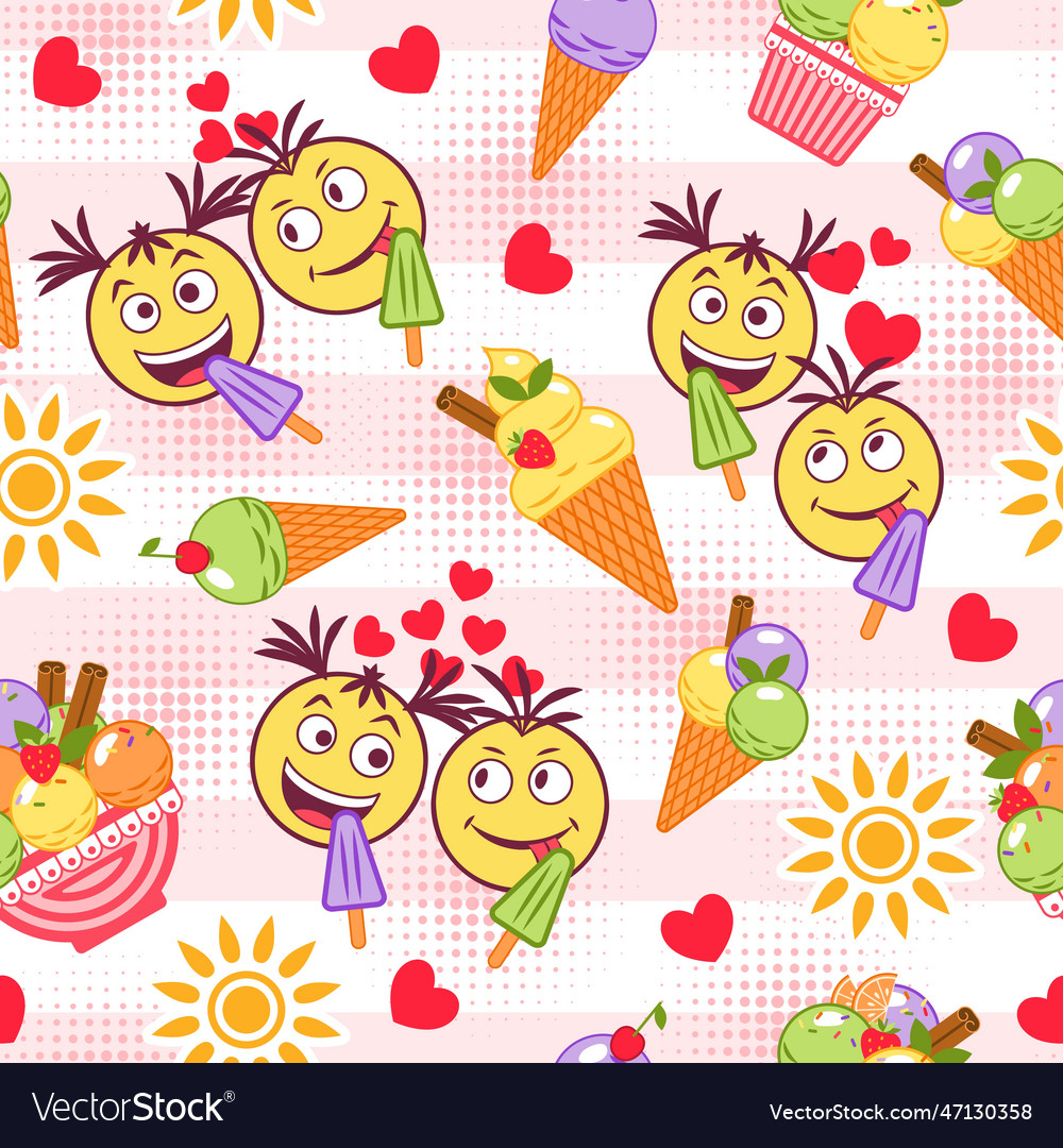 Pattern with ice cream crazy emoji love couple Vector Image