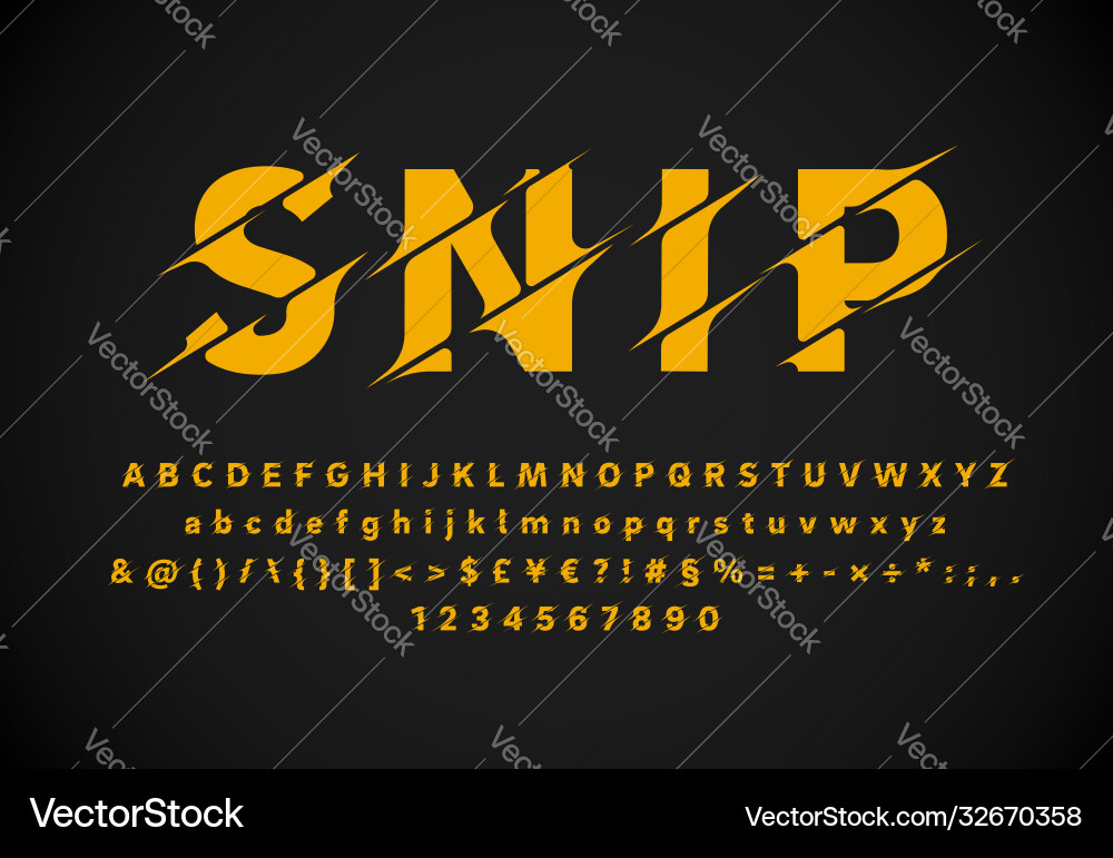 Sliced snip fontset high quality type collection Vector Image