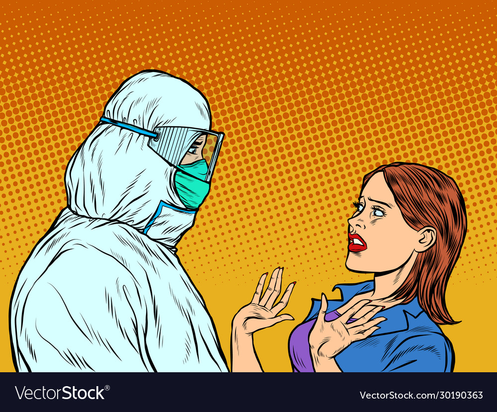 Doctor in protective suit and emotional patient Vector Image