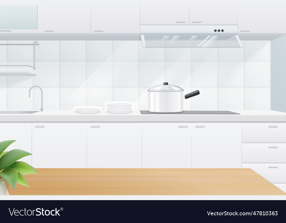 Wooden table on kitchen background Royalty Free Vector Image
