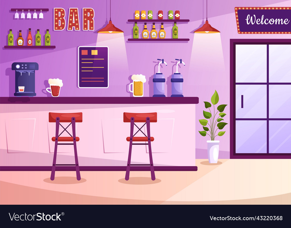 Bar or pub at evening with alcohol drinks bottles Vector Image