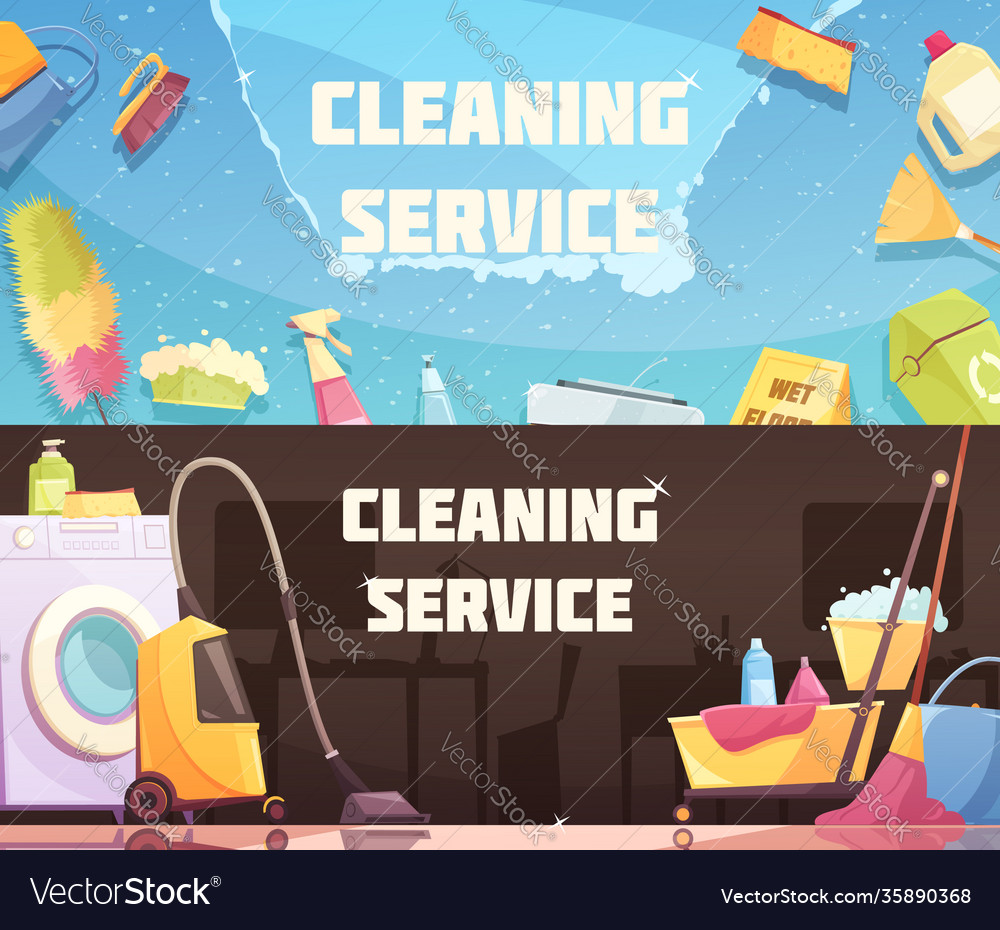 Cleaning service horizontal banners Royalty Free Vector