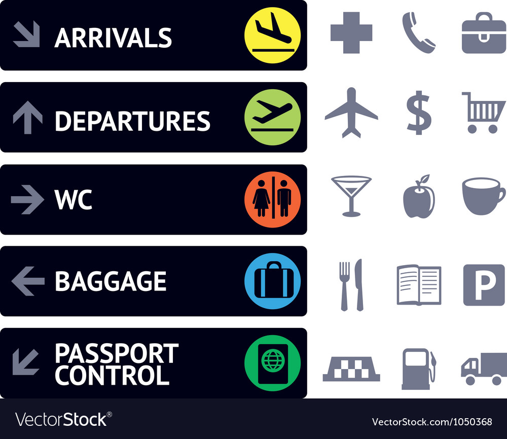 Icons and pointers for navigation in airport