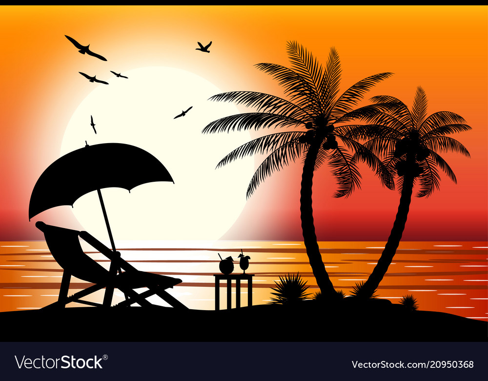 Silhouette Beach Royalty Free Vector Image Vectorstock