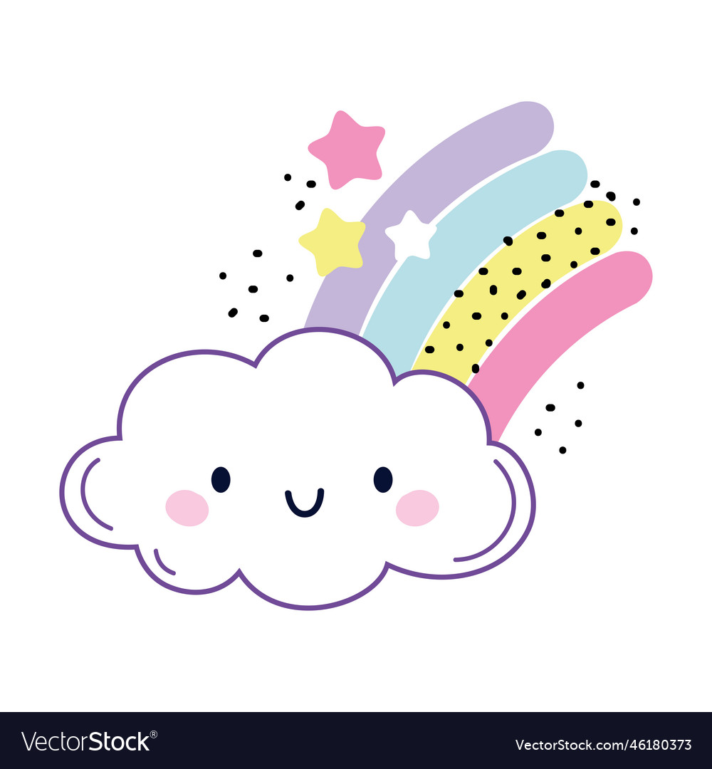 Cute fluffy cloud with smiling face and colorful Vector Image