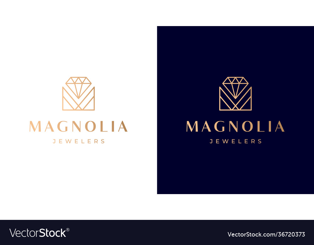 Elegant letter m with diamond line art gold Vector Image