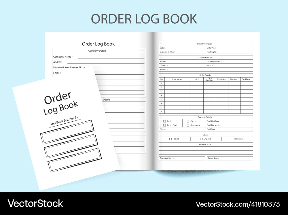 Order tracker kdp interior notebook Royalty Free Vector