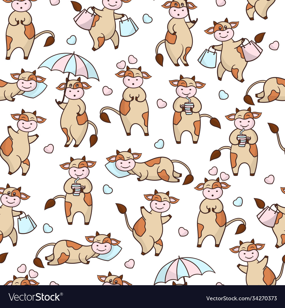 Seamless pattern with funny cow Royalty Free Vector Image