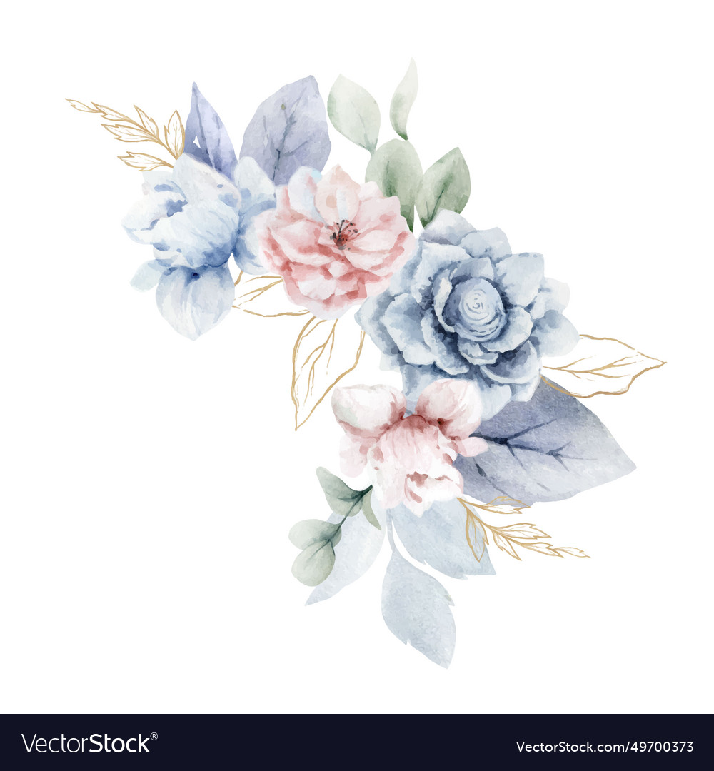 Watercolor dusty navy blue and pink floral Vector Image