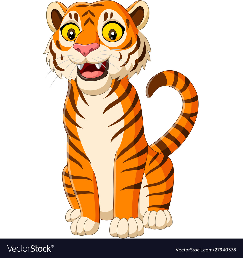 Cartoon smiling tiger isolated on white background