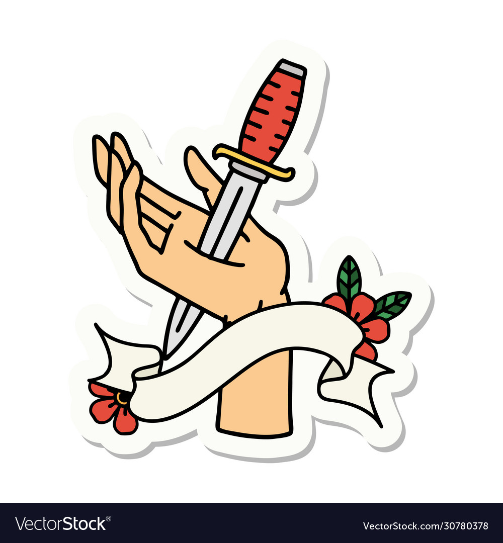 Tattoo sticker with banner a dagger in hand Vector Image