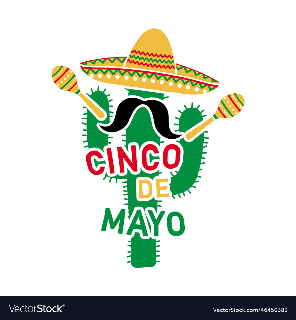 Cinco de mayo cactus with sombrero and maracas Vector Image