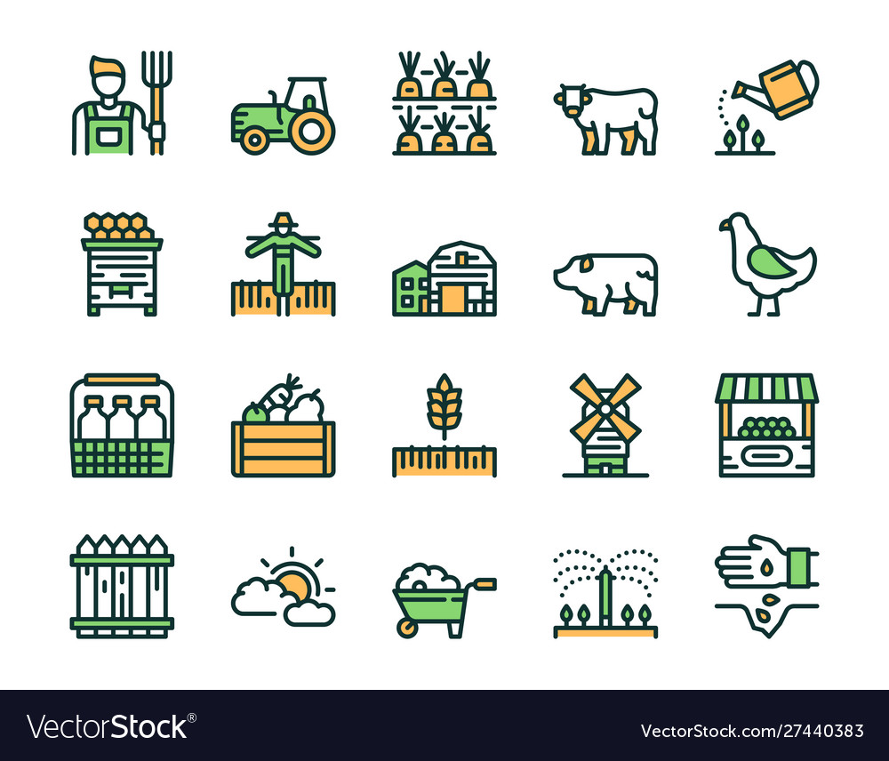 Farming Color Linear Icons Set Royalty Free Vector Image