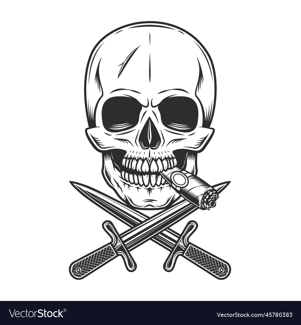 Gangster skull smoking cigar with knife Royalty Free Vector