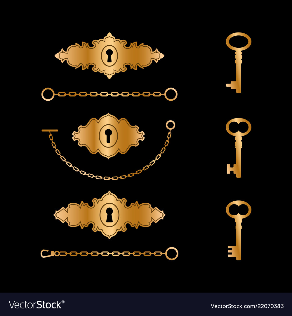 Golden vintage keyholes and keys Royalty Free Vector Image