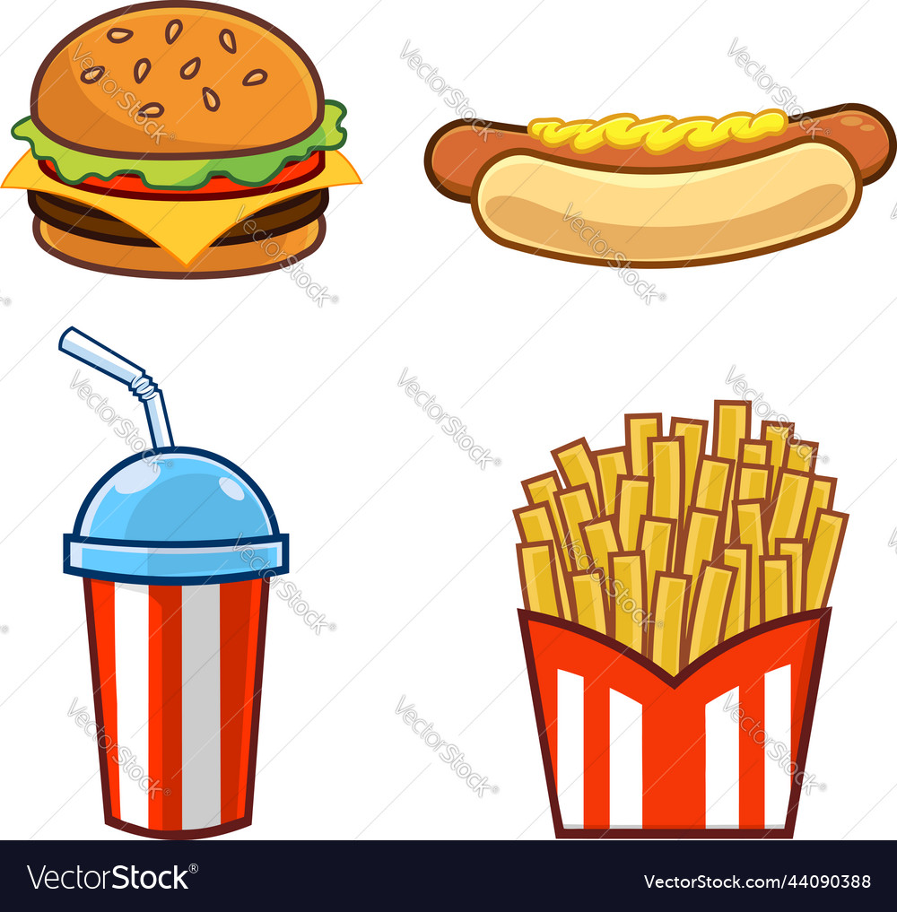 Cartoon Fast Foods Hand Drawn Collection Vector Image