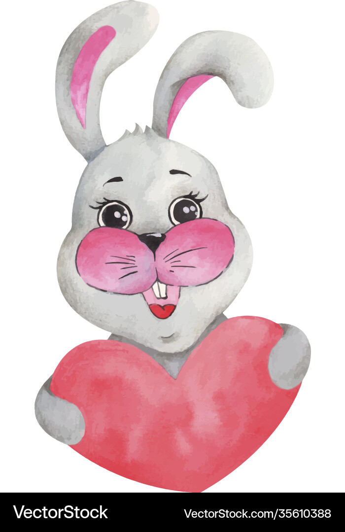 Cute rabbit holds a hearts Royalty Free Vector Image