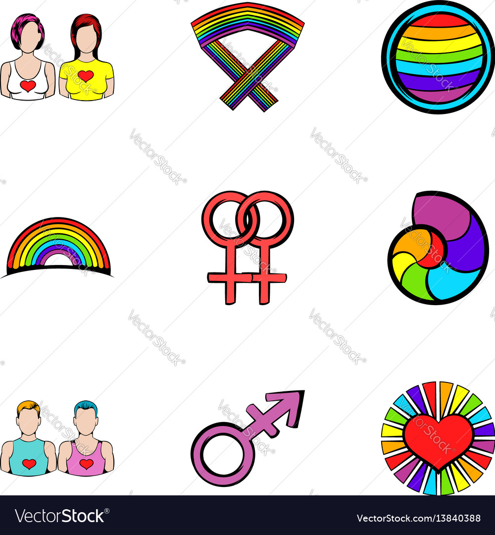 Lesbian icons set cartoon style Royalty Free Vector Image Lesbian icons set cartoon style Royalty Free Vector Image