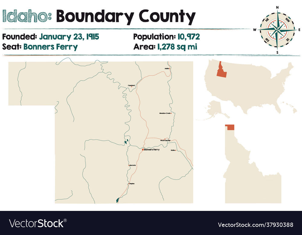 Boundary County Idaho Map Map Boundary County In Idaho Royalty Free Vector Image