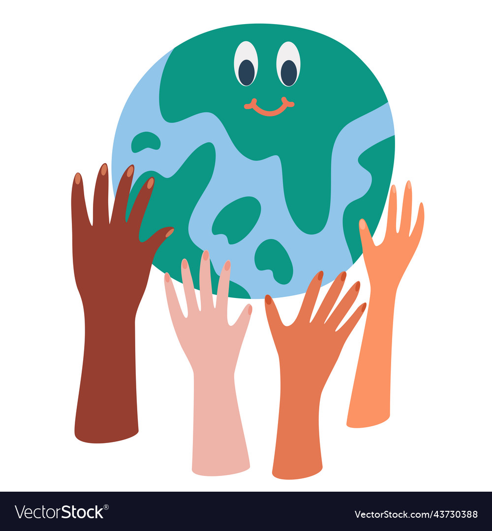 Save the planet different hands holding globe Vector Image