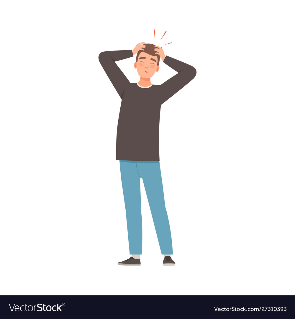 Brunette man holds on to a sore head Royalty Free Vector