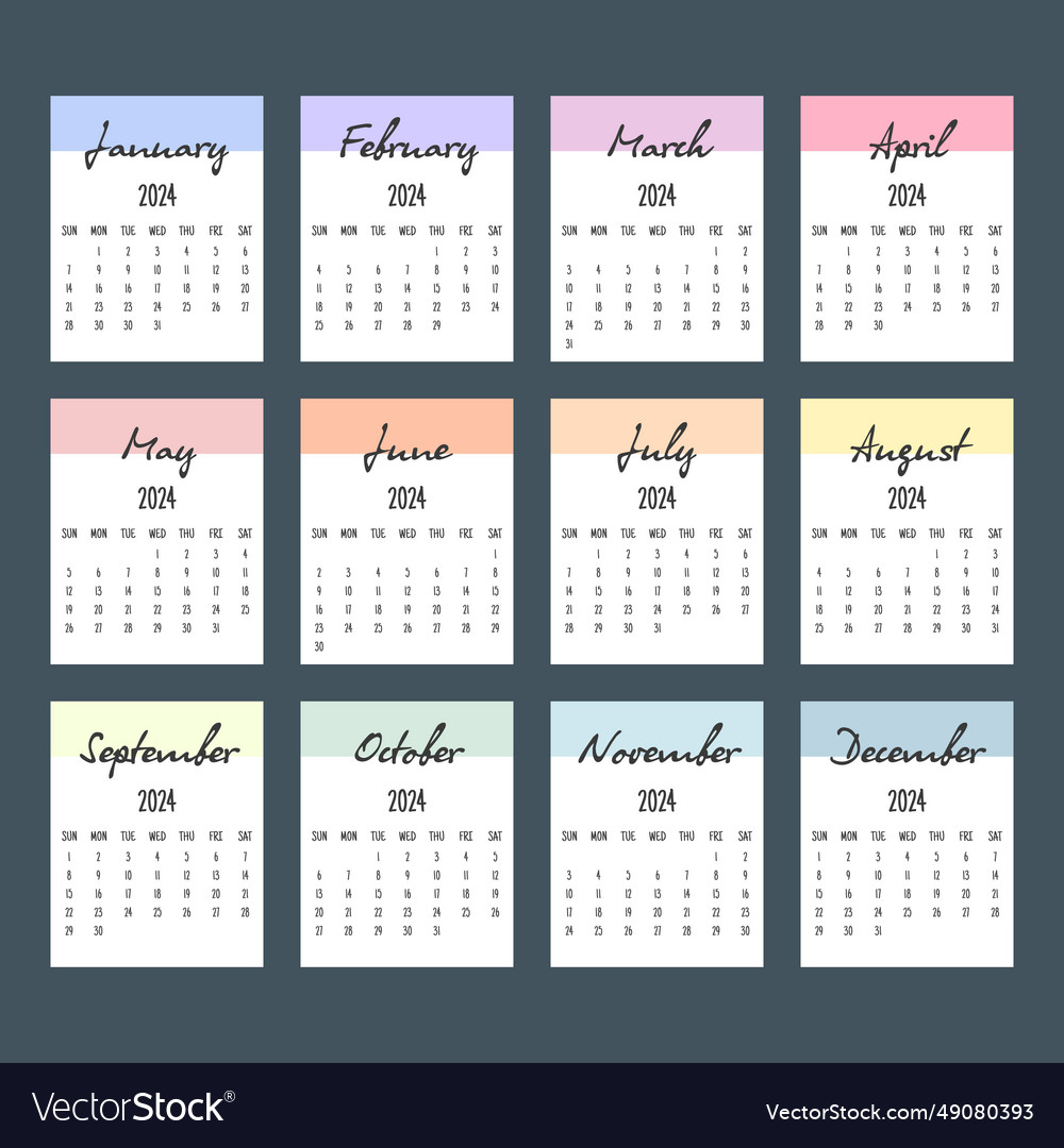 Calendar For 2024 Starts Sunday Calendar Vector Image