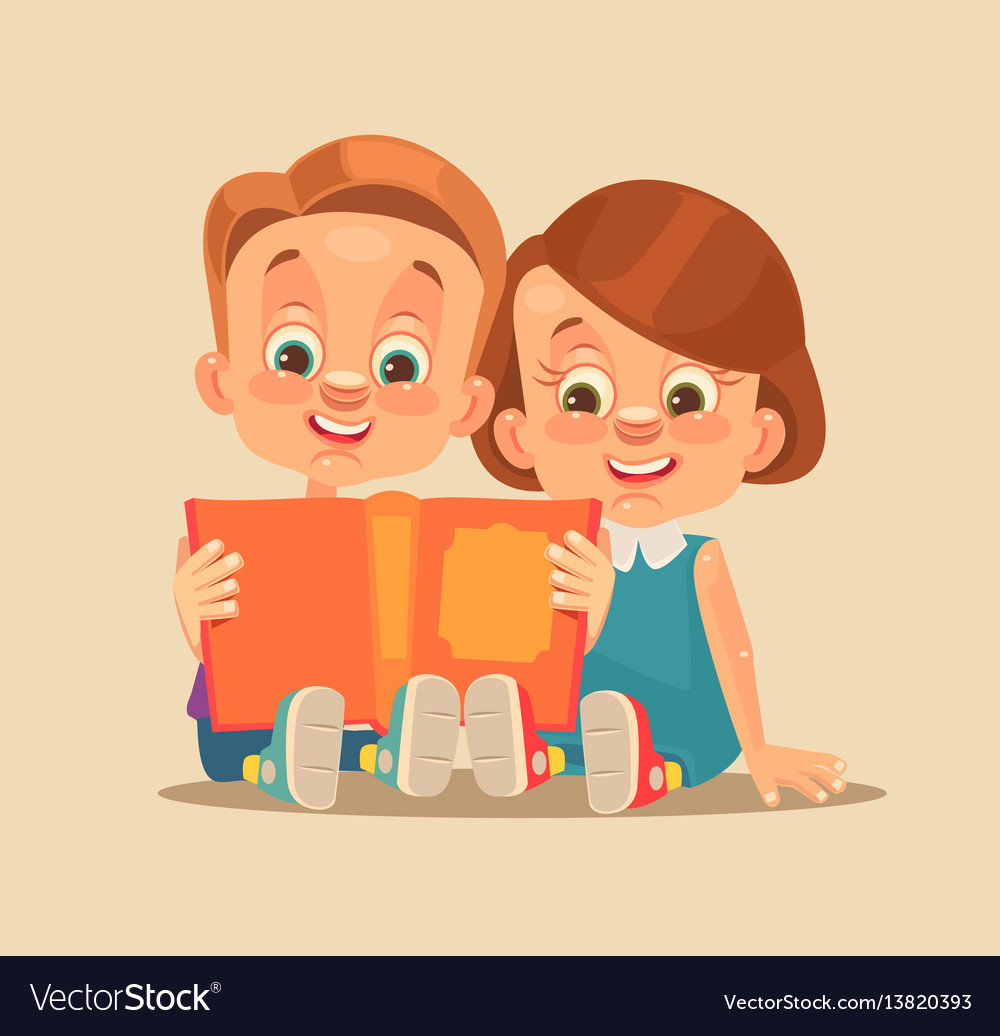 Children brother and sister characters read book Vector Image