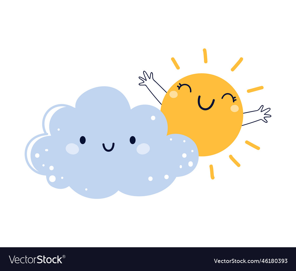 Cute Fluffy Blue Cloud And Shining Sun Royalty Free Vector