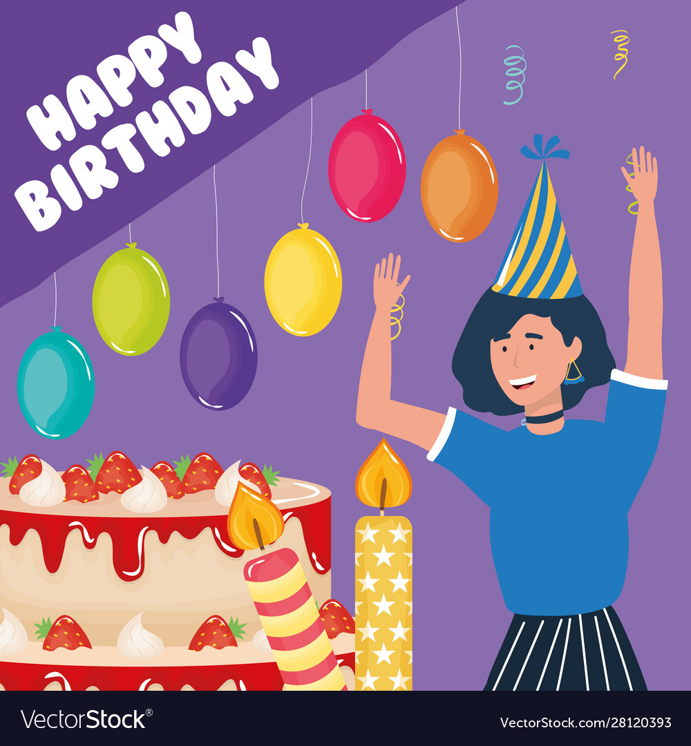 Happy birthday woman with cake candle Royalty Free Vector