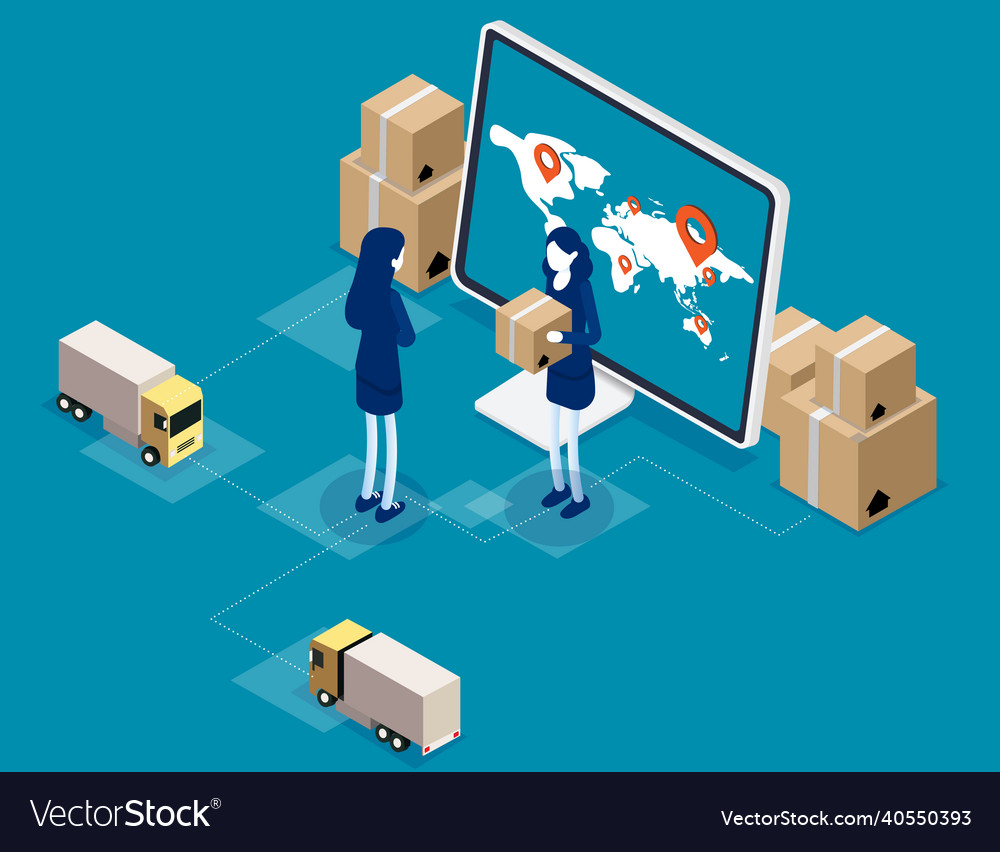 Isometric online global logistics network cargo Vector Image