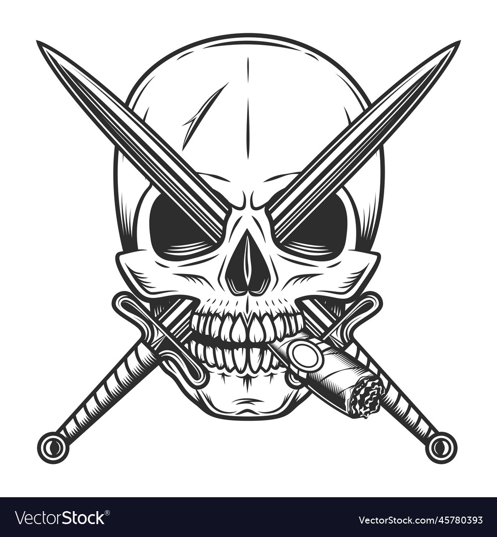 Skull smoking cigar or cigarette with sword Vector Image